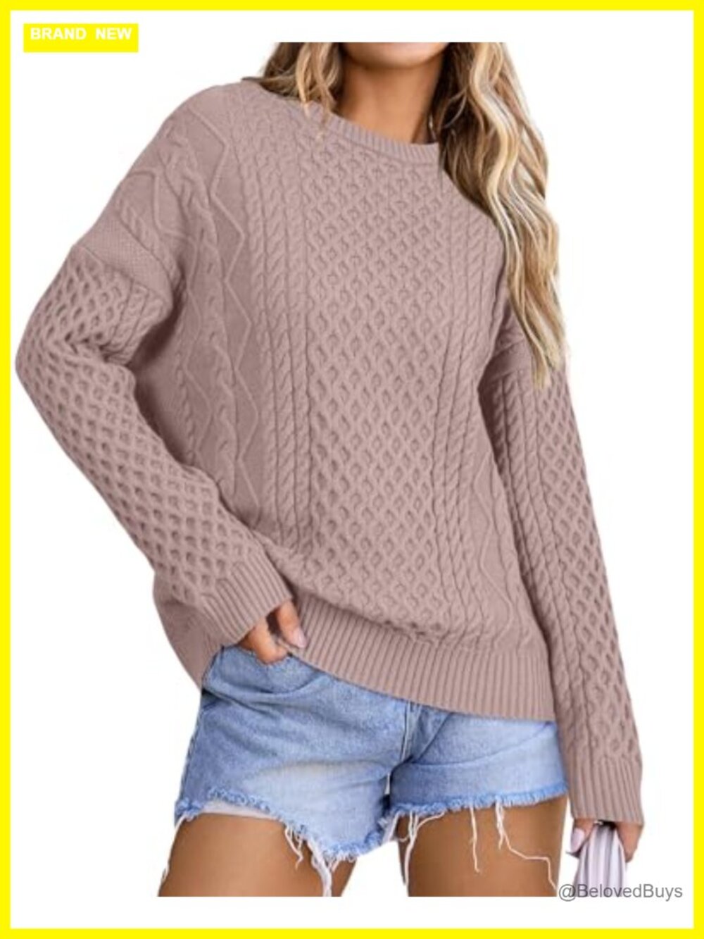 Wool Blend Cable Knit Chunky Oversized Pullover Sweater Crew Neck Long Sleeve